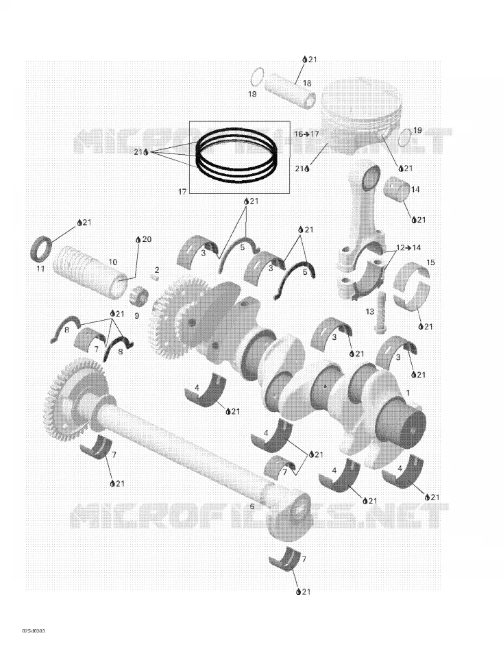 Kurbelwelle, Kolben und Ausgleichswelle