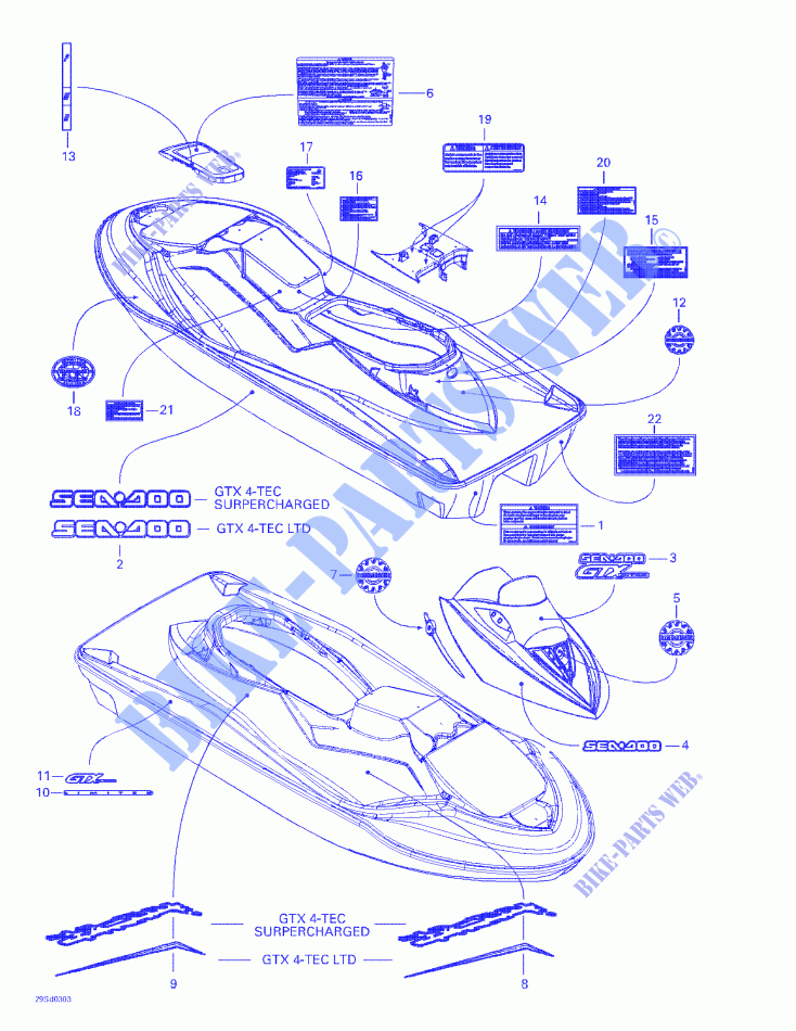 Abziehbilder für Sea-Doo GTX 4-TEC LIMITED SUPERCHARGED 2003