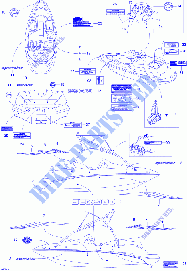 Abziehbilder für Sea-Doo 00- Model Numbers 1 2006